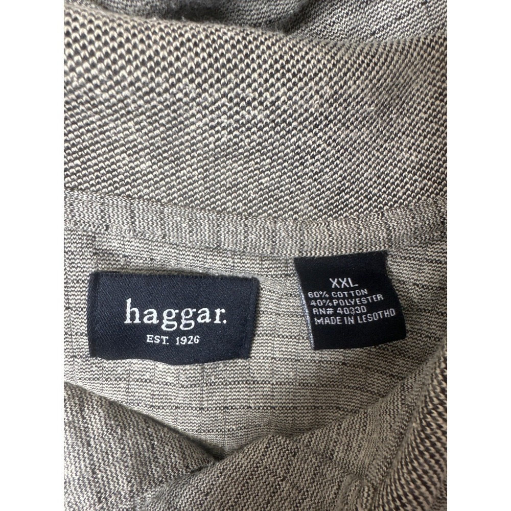 Haggar Mens XXL Polo Shirt Tan Green Windowpane Grid Short Sleeve Cotton Blend - Picture 4 of 6
